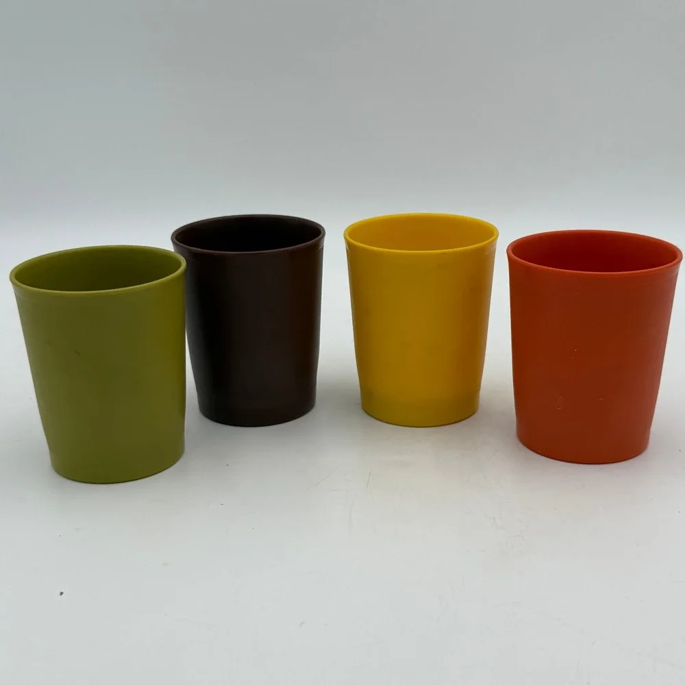 Vintage Tupperware Tumblers Set of 6 Harvest Colors Orange Yellow Green Brown